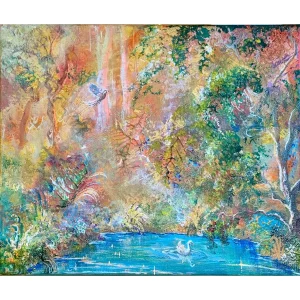 Devon artist Vivienne Littley acrylics on canvas Echoes Beneath the Leaves